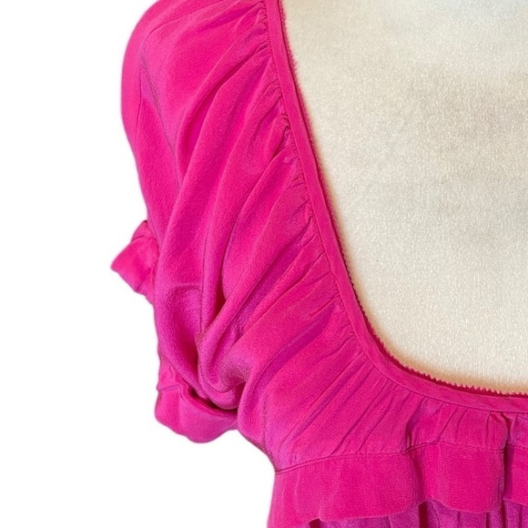 Rebecca Taylor Pink Silk Babydoll Blouse Y2K size small (2) short sleeves - Picture 5 of 14